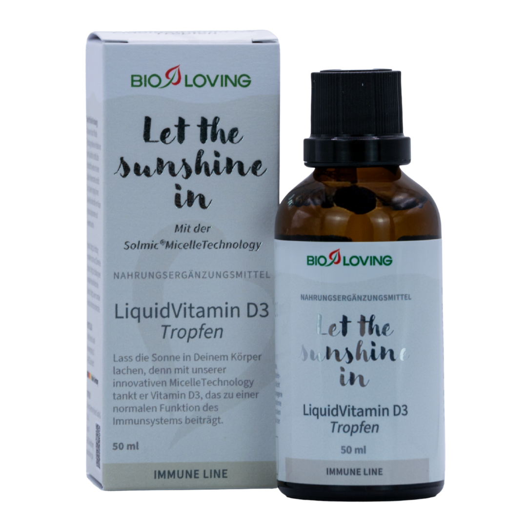 Liquid Vitamin D3 Tropfen | 50 ml flüssiges & hochwertiges Vitamin D3 | wasserlöslich mit Solmic® MicelleTechnology