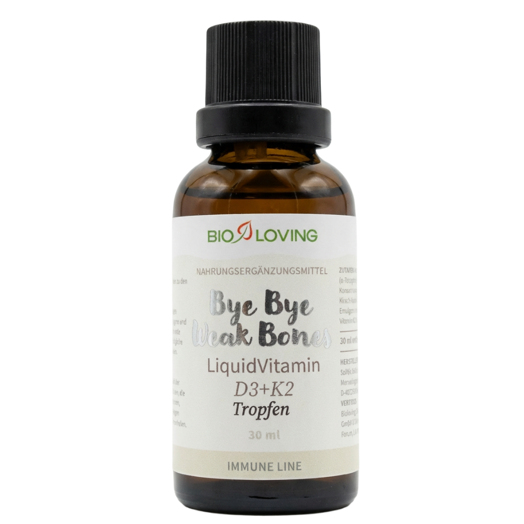 Vitamine D3 + K2 liquide en gouttes | Contient 25 µg (1000 UI) de vitamine D3 et 20 µg de vitamine K2 | 30 ml | Soluble dans l'eau grâce à la technologie micellaire Solmic®