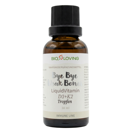 Vitamine D3 + K2 liquide en gouttes | Contient 25 µg (1000 UI) de vitamine D3 et 20 µg de vitamine K2 | 30 ml | Soluble dans l'eau grâce à la technologie micellaire Solmic®