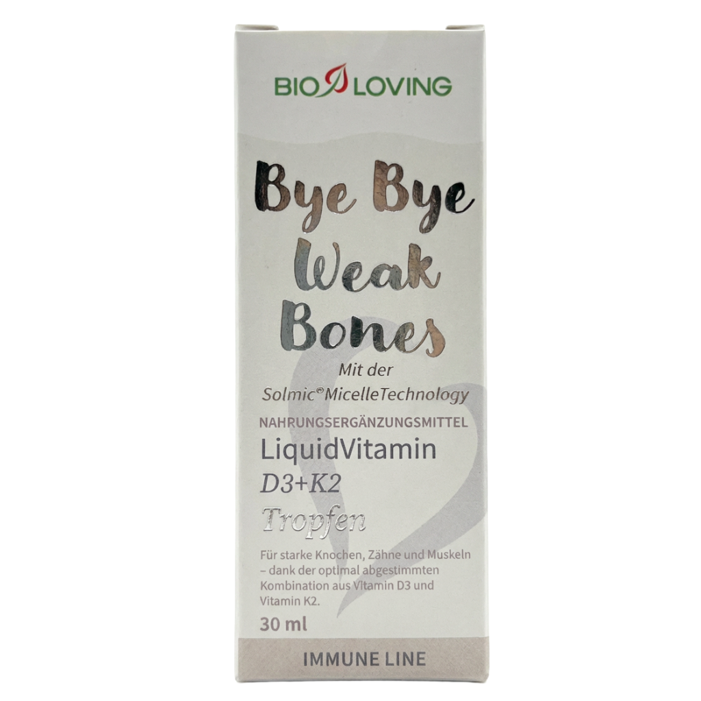 Vitamine D3 + K2 liquide en gouttes | Contient 25 µg (1000 UI) de vitamine D3 et 20 µg de vitamine K2 | 30 ml | Soluble dans l'eau grâce à la technologie micellaire Solmic®