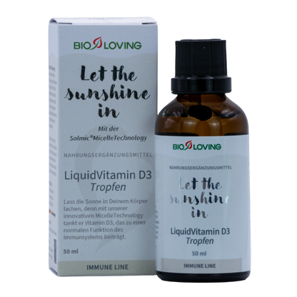 Liquid Vitamin D3 Tropfen | 50 ml flüssiges & hochwertiges Vitamin D3 | wasserlöslich mit Solmic® MicelleTechnology