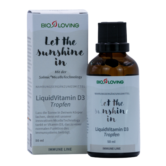 Liquid Vitamin D3 Tropfen | 50 ml flüssiges & hochwertiges Vitamin D3 | wasserlöslich mit Solmic® MicelleTechnology