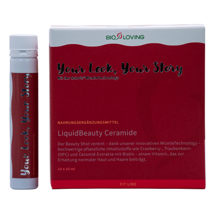 Liquid Beauty Ceramide | 10 x 25 ml | with 30 mg Ceramosides™ (liquid plant-based ceramides), biotin, OPC &amp; cranberry | water-soluble with Solmic® MicelleTechnology