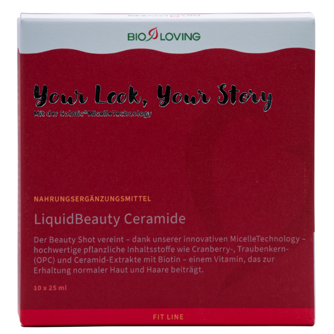 Liquid Beauty Ceramide | 10 x 25 ml | with 30 mg Ceramosides™ (liquid plant-based ceramides), biotin, OPC &amp; cranberry | water-soluble with Solmic® MicelleTechnology