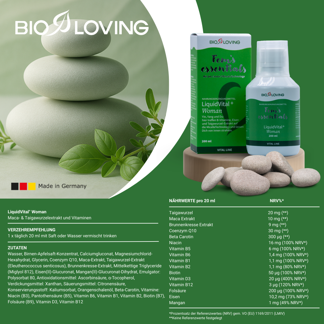 LiquidVital+ Woman | 200 ml | wasserlöslich mit Maca- & Taigawurzelextrakt und Vitaminen