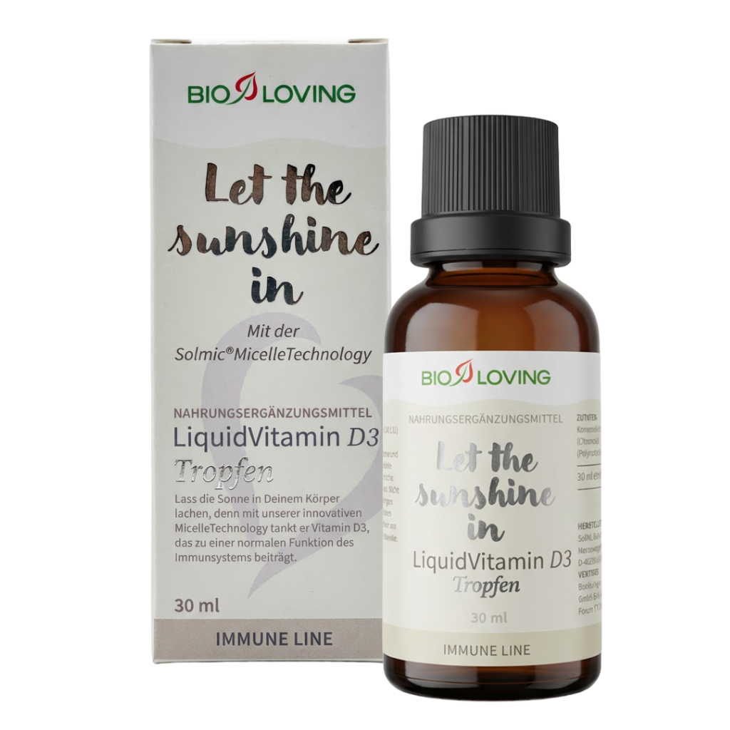 Liquid Vitamin D3 Tropfen | mit 25 µg (1000 I.U.) | 50 ml hochwertiges Vitamin D3 | wasserlöslich mit Solmic® MicelleTechnology